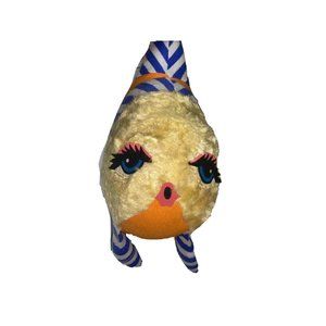 Vintage Tropical Fish Plush Emco 1978 Yellow Orange Blue Stripes Face Eyelashes